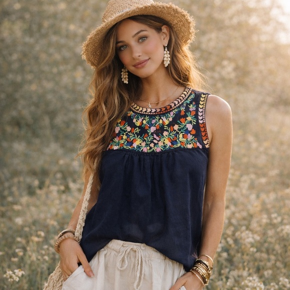 J. Crew Tops - J Crew sleeveless cotton/ linen blend floral embroidered blouse in size 6! 🌷